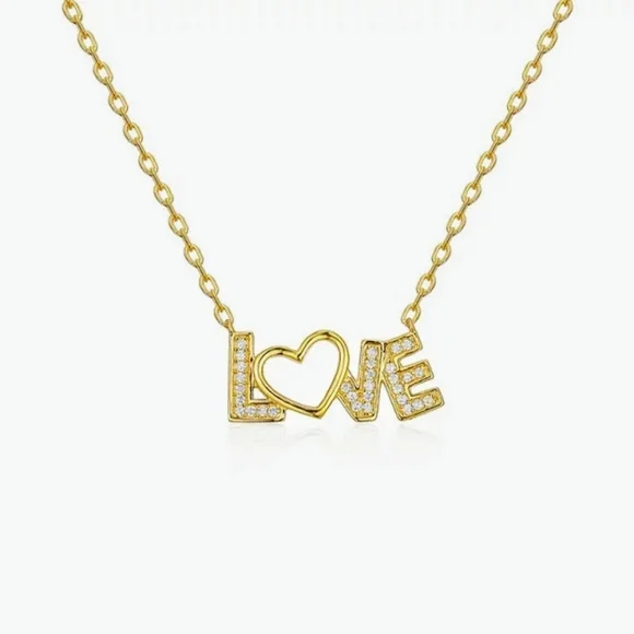 AAQUATIF LOVE Script Necklace 925 Sterling Silver 18k Gold Rhodium Heart Pendant - Picture 5 of 7